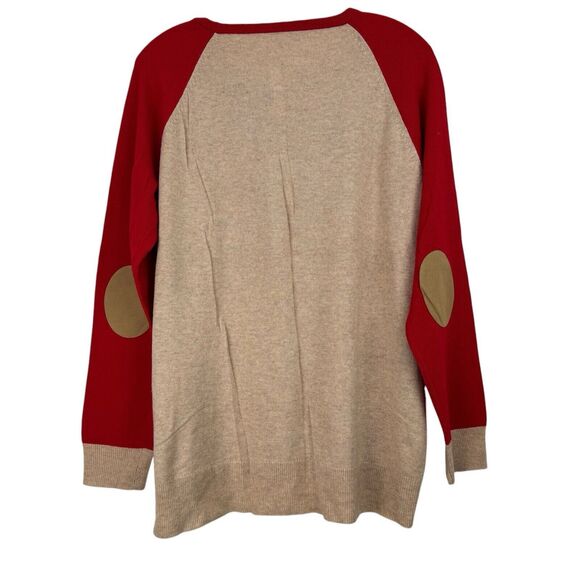 J.Crew Sweater Womens SZ L Bright Red Orange Color Block Wool Side Button Preppy - Picture 3 of 12